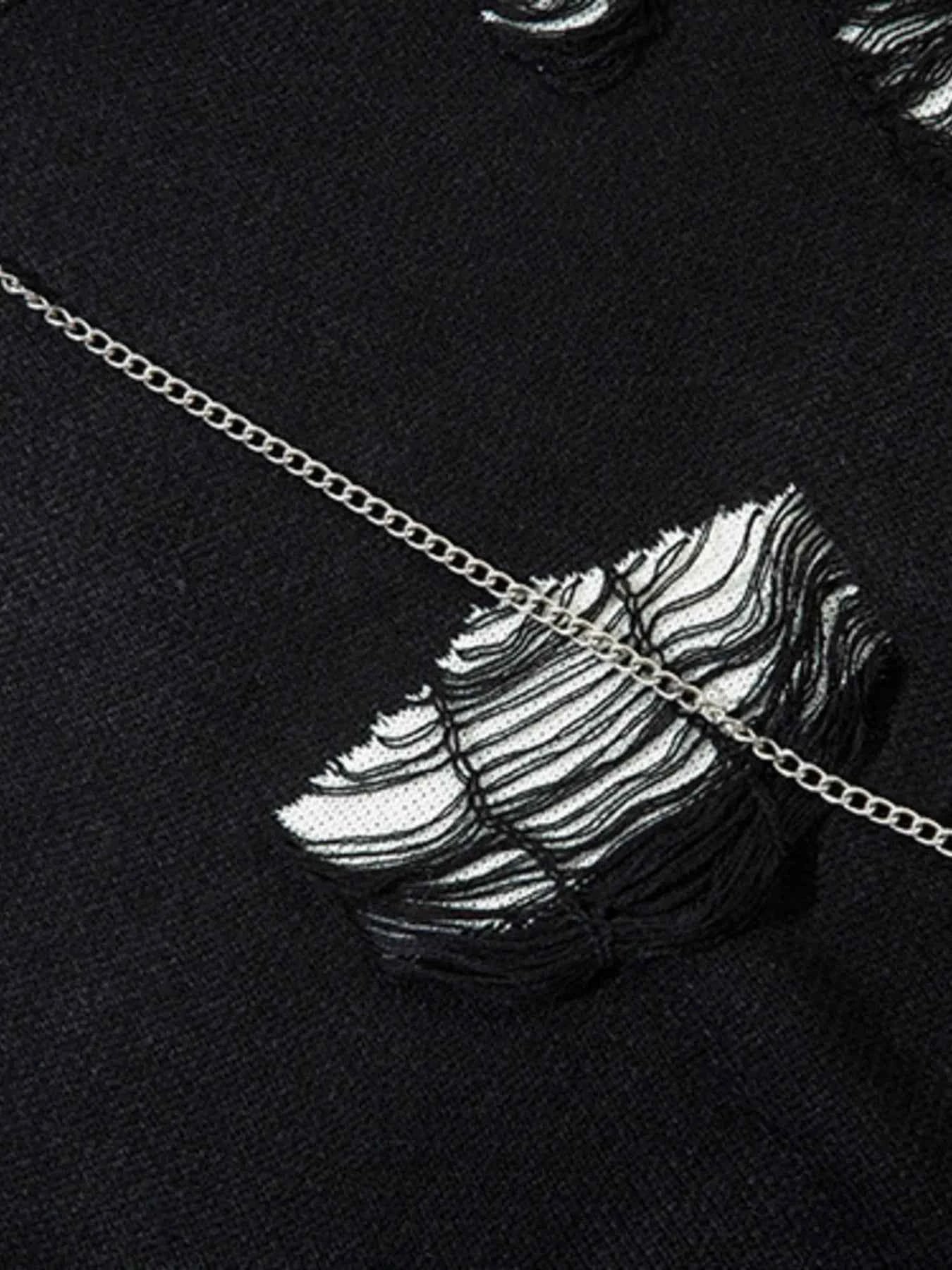 Men's Distressed Chain Detail Oversized Sweater